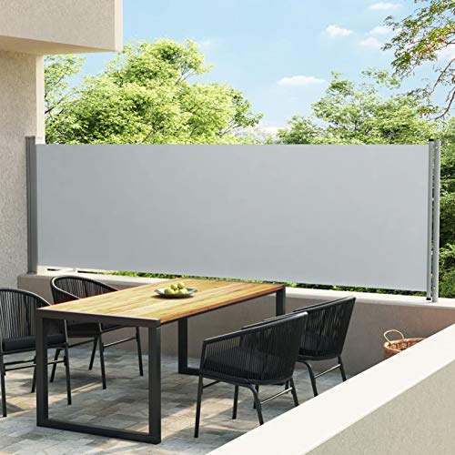 Camerina Ausziehbare Seitenmarkise 140x600 cm Grau Paravent Outdoor Wetterfest Sichtschutz Ausziehbar von Camerina