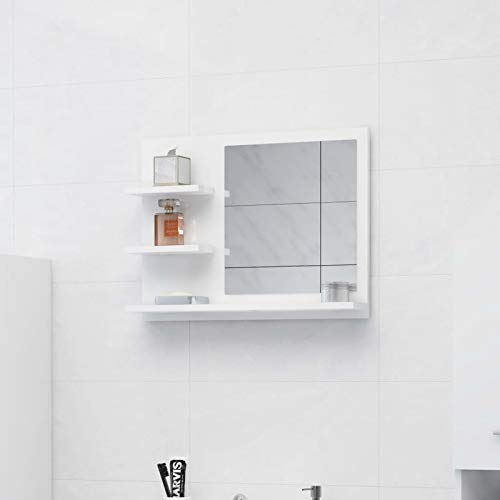 Camerina Badspiegel Hochglanz-Weiß 60x10,5x45 cm Holzwerkstoff Badspiegel Mit Ablage Spiegel Badezimmer Spiegel Bad Badezimmer Wandspiegel von Camerina