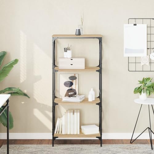 Camerina Bücherregal 4 Böden Balkon Regal Abstellraum Regal Wohnzimmer Regal Ordnerregal Storage Shelves BüRoregal Sonoma-Eiche 59x35x132 cm Holzwerkstoff von Camerina