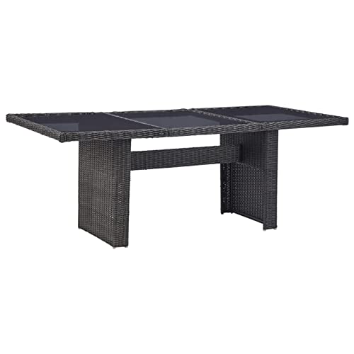 Camerina Garten-Esstisch Terrassentisch Dining Table Tisch Outdoor GartenmöBel Gartentisch Wetterfest Schwarz 200x100x74 cm Glas und Poly Rattan von Camerina