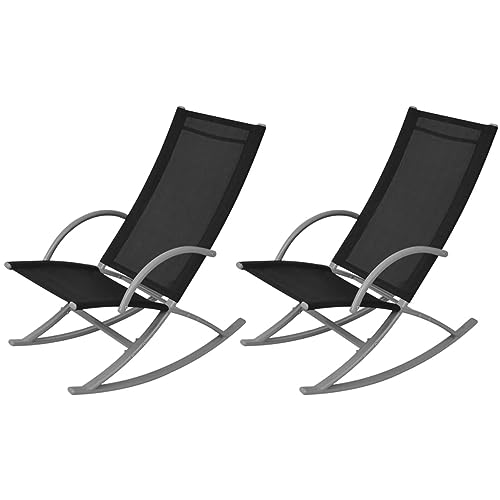 Camerina Garten-Schaukelstühle 2 STK. Stahl und Textiline Schwarz Schaukelstuhl Outdoor Schaukelstuhl Garten Rocking Chair Outdoor Schaukelstuhl Garten Wetterfest von Camerina