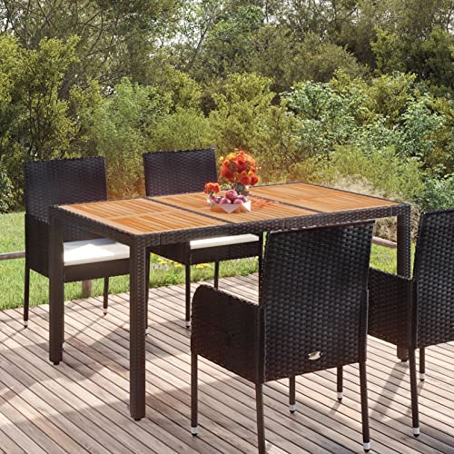 Camerina Gartentisch mit Holzplatte Schwarz 150x90x75 cm Poly Rattan Gartentisch Wetterfest Tisch Garten Outdoor Gartentisch Outdoortisch von Camerina