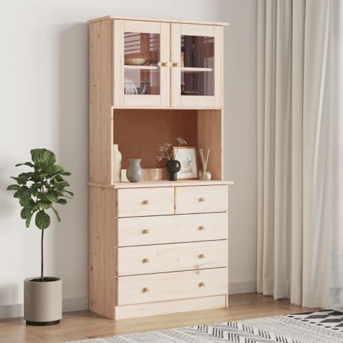 Camerina Highboard Beistellschrank Sideboard Schlafzimmer Wohnzimmer MöBel Wohnzimmerschrank ALTA 77x35x165 cm Massivholz Kiefer - 3187779 von Camerina