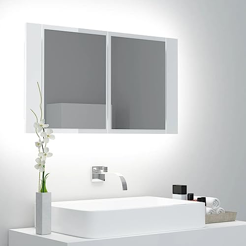 Camerina LED-Bad-Spiegelschrank Hochglanz-Weiß 80x12x45 cm Acryl Spiegelschrank Bad Mit Beleuchtung Alibertschrank Bad Mit Beleuchtung Bathroom Mirror Cabinet von Camerina