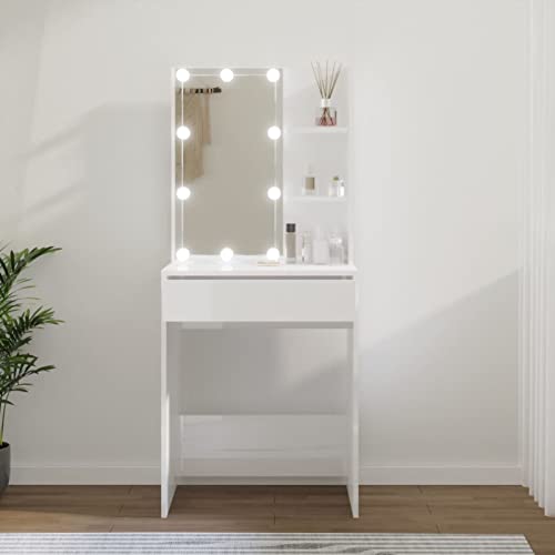 Camerina Schminktisch mit LED Hochglanz-Weiß 60x40x140 cm Schminktisch Mit Beleuchtung Vanity Table von Camerina