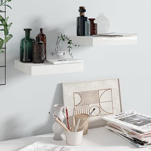 Camerina Schwebende Wandregale 2 STK. Hochglanz-Weiß 23x23,5x3,8cm MDF Wand Regale Schwebendes Regal Shelves Regale FüR WäNde Regal Deko von Camerina