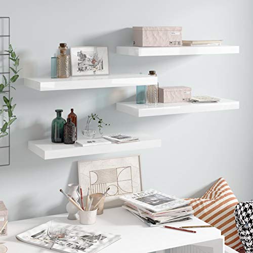 Camerina Schwebende Wandregale 4 STK. Hochglanz-Weiß 60x23,5x3,8cm MDF Wand Regale Schwebendes Regal Shelves Regale FüR WäNde Regal Deko von Camerina