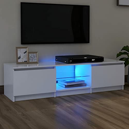 Camerina TV-Schrank mit LED-Leuchten Weiß 140x40x35,5 cm Wohnwand Fernsehschrank Lowboard HäNgend Wohnwand Weiß Hochglanz von Camerina