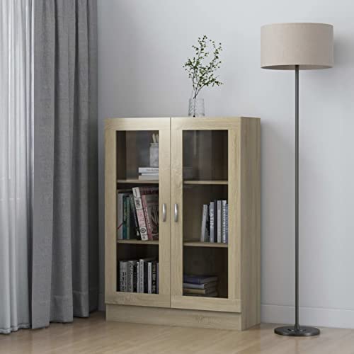 Camerina Vitrinenschrank Sonoma-Eiche 82,5x30,5x115 cm Holzwerkstoff BüCherschrank Mit TüRen Wohnzimmer Vitrinenschrank Vitrine von Camerina