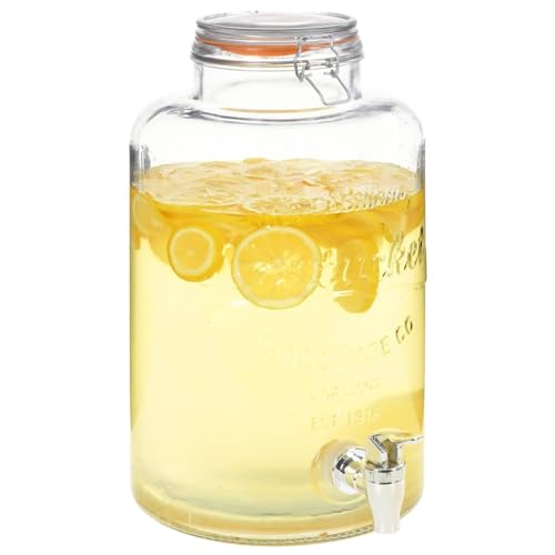 Camerina Wasserspender XXL mit Zapfhahn Transparent 8 L Glas GeträNkespender FüR Den KüHlschrank von Camerina