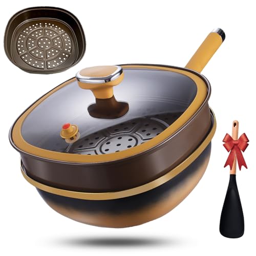 12in Titanium Alloy Non-Stick Pot with Lid, Titanium Pans for Cooking, Deep Frying Pan with Steamer, Even Heat Cooking, for Home Kitchen Camping (Pot + Lid + Steamer) von Camic