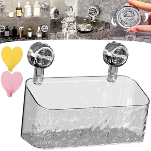 Androf Acrylic Transparent Shower Storage, Raidley No Drill Clear Wall Caddy Large Capacity, Drainage, Raidley Easymount Bathroom Storage Shelf (02Rectangle-Silver) von Camic