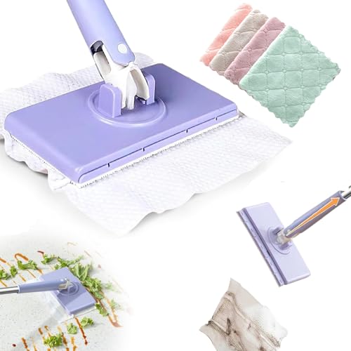 Automatic Cloth Changing Mini Mop, Automatic Mini Mop, 360°Rotating Small Flat Dust Mop, Hands-Free Cloth Clip Mop Compatible with Face Towels&Wipes for Floor (Lila (71cm/27.9in), mit Lappen) von Camic
