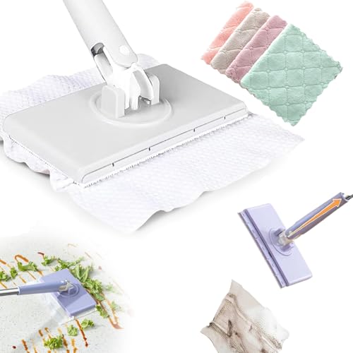 Automatic Cloth Changing Mini Mop, Automatic Mini Mop, 360°Rotating Small Flat Dust Mop, Hands-Free Cloth Clip Mop Compatible with Face Towels&Wipes for Floor (Weiß (71cm/27.9in), mit Lappen) von Camic