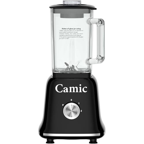 Camic Standmixer Blender Foodi Power Nutri Mixer Smoothie Maker 3-in-1 1200W 1.6L Square Glass & 300ml Grinder & 600ml Portable Juice Jar (Black) von Camic