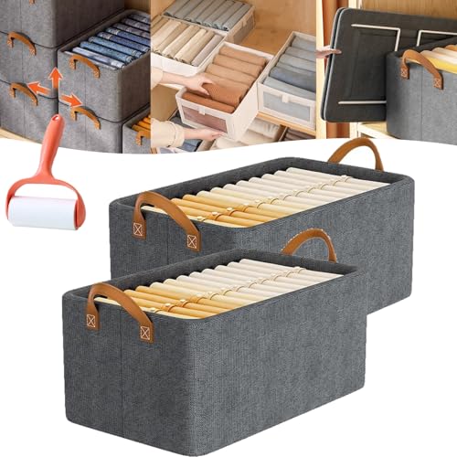 Cation Multi-Functional Folding Wardrobe, Pickelect Storage Boxes, Foldable Wardrobe Storage Box, Large Wardrobes Clothes Drawer Organizer Closet with Handle for Various Bedding/Toys (2Pcs Dark Gray) von Camic