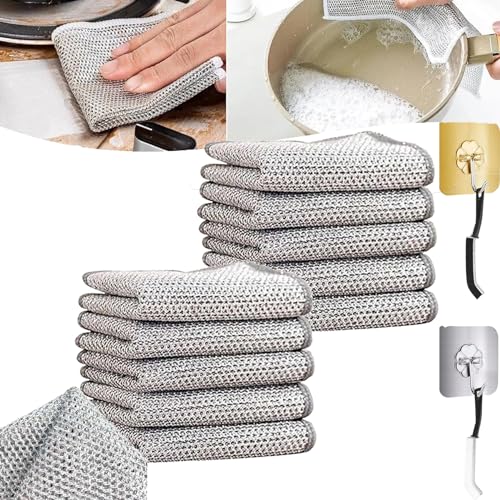 Double Stainless Steel Scrubber, Multipurpose Wire Dishwashing Rags for Wet and Dry, Multipurpose Non-Scratch Scrubbing Wire Dishwashing Rags, Japanese Steel Wire Dishwashing Cloth (10PCS) von Camic