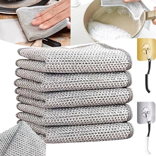 Double Stainless Steel Scrubber, Multipurpose Wire Dishwashing Rags for Wet and Dry, Multipurpose Non-Scratch Scrubbing Wire Dishwashing Rags, Japanese Steel Wire Dishwashing Cloth (5PCS) von Camic