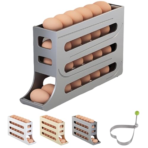 Four-Layer Egg Holder for Fridge - Auto Rolling Fridge Egg Organizer, Stackable Egg Tray for Refrigerator, Space-Saving Egg Dispenser for Refrigerator, Holds 28 Eggs Simultaneously (Grey) von Camic