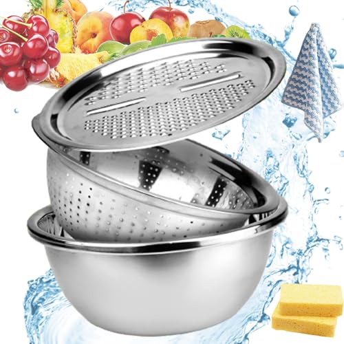 Germany Multifunctional Stainless Steel Basin,Käsereibe Mit Behälter, Stainless Steel Basin With Grater,Multifunctional Stainless Steel Grater Basin,Thickened Large (10.24inch/26cm) von Camic