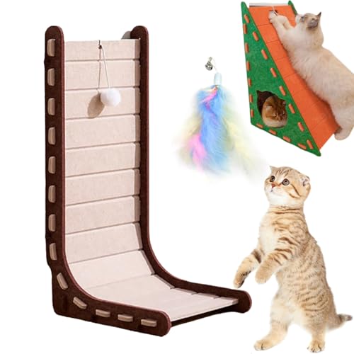 Mellowkin cat Scratcher, 3 in 1 Ramp Triangular Vertical Felt Cat Board with Cat Nest, Non Shed Crumbs L Shape Pet Scratching Pad Furniture Protection, Easy to Assemble (Brown, small-L Shape) von Camic