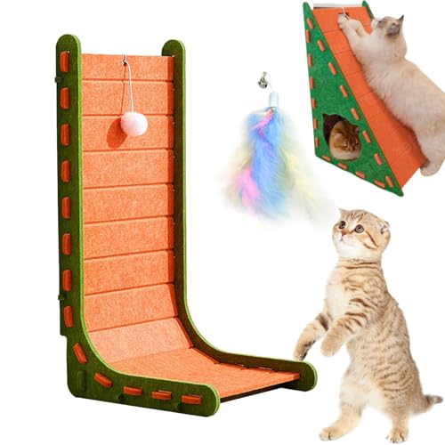 Mellowkin cat Scratcher, 3 in 1 Ramp Triangular Vertical Felt Cat Board with Cat Nest, Non Shed Crumbs L Shape Pet Scratching Pad Furniture Protection, Easy to Assemble (Orange, Large-L Shape) von Camic