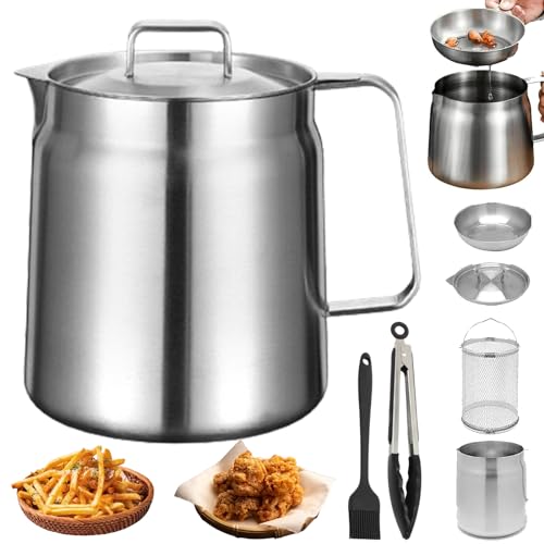 Stainless Steel Large Capacity Oil Fryer And Filter Cup Combo, Stainless Steel Oil Filter Pot, 304 Versatile Oil Filter Vessel, Cooking Oil Container, Bacon Grease Container (Bright-2L) von Camic