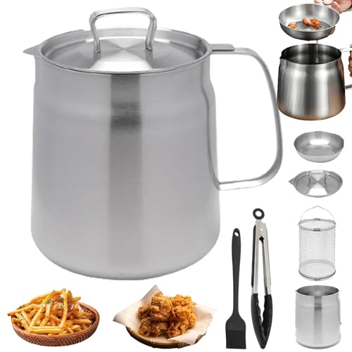 Stainless Steel Large Capacity Oil Fryer And Filter Cup Combo, Stainless Steel Oil Filter Pot, 304 Versatile Oil Filter Vessel, Cooking Oil Container, Bacon Grease Container (Matte-1.5L) von Camic