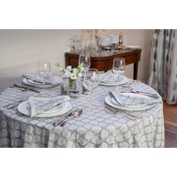 Block Gedruckt Tischdecke Runde - Aschgrau Kleines Paisley Muster Hand Gedruckt, Baumwolle, Maschinen Waschbar, Rund Block Gedruckt Tischdecke Runde - Aschgrau Kleines Paisley Muster Hand Gedruckt, Baumwolle, Maschinen Waschbar, Rund von CamillaCostello