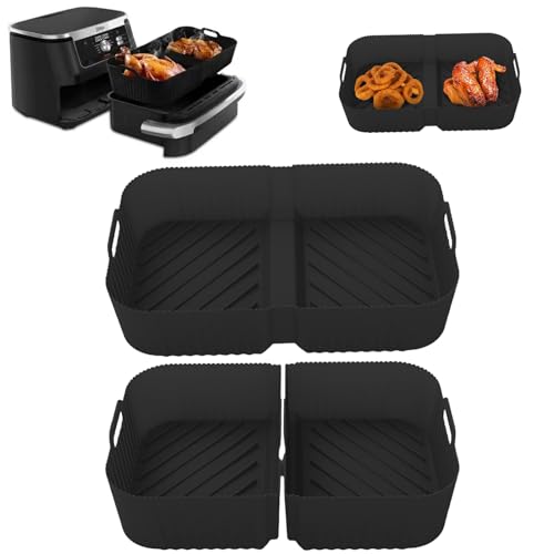 Camiraft 2 Pack Airfryer Silikonform Zubehör für Ninja AF500, Air Fryer Accessories für Dual Zone Heißluftfritteuse，Kieselgel Backblech,Schwarz C von Camiraft