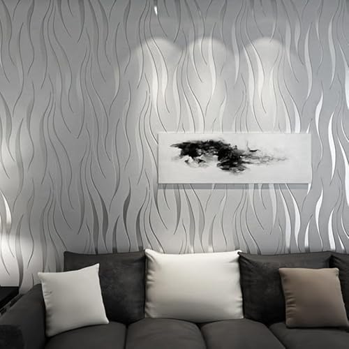 Camiraft 3D Wellen Geprägte Tapete Vliestapete 0,53m x 9.5m 3D mit Wasserpflanzen-Muster Moderne Minimalistisch Wallpaper mit 3D-Wellen Wanddekoration in Wohnzimmer Schlafzimmer und Büro,1 Stück von Camiraft