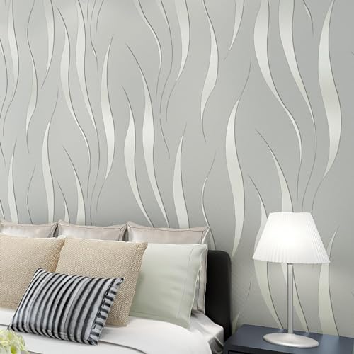 Camiraft 3D-Wellen Geprägte Tapete Vliestapete 5 Stück 3D mit Wasserpflanzen-Muster Moderne Minimalistisch Wallpaper mit 3D-Wellen Wanddekoration in Wohnzimmer Schlafzimmer und Büro 0,53m x 9.5m von Camiraft