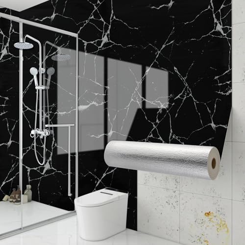 Camiraft Klebefliesen Bad und Küche Marmor 40cm x 300cm, 2.3mm Dick Selbstklebende Fliesen Schwarz Wasserdicht, Wandpaneele Selbstklebend für Möbel Küchenrückwand Bad Wohnzimmer Wandfliesen,5 Rolle Camiraft Klebefliesen Bad und Küche Marmor 40cm x 300cm, 2.3mm Dick Selbstklebende Fliesen Schwarz Wasserdicht, Wandpaneele Selbstklebend für Möbel Küchenrückwand Bad Wohnzimmer Wandfliesen,5 Rolle von Camiraft