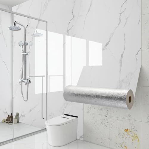 Camiraft Klebefliesen Bad und Küche Marmor 40cm x 300cm, 2.3mm Dick Selbstklebende Fliesen Weiß Wasserdicht, Wandpaneele Selbstklebend für Möbel Küchenrückwand Bad Wohnzimmer Wandfliesen,2 Rolle Camiraft Klebefliesen Bad und Küche Marmor 40cm x 300cm, 2.3mm Dick Selbstklebende Fliesen Weiß Wasserdicht, Wandpaneele Selbstklebend für Möbel Küchenrückwand Bad Wohnzimmer Wandfliesen,2 Rolle von Camiraft