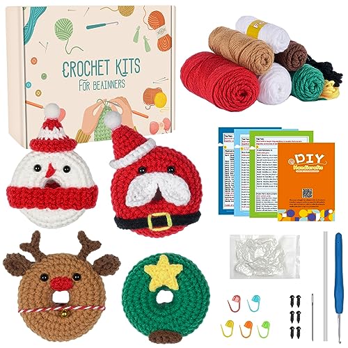 Camiraft Komplett Häkelset für Anfänger Tiere,DIY Häckeln Stricken für Anfänger Set mit Häkelnadeln Garn,Kreativ Strickset Bastelset für Erwachsene Kinder Geschenk,Weihnachtsschneemann+Kranz+Elch von Camiraft