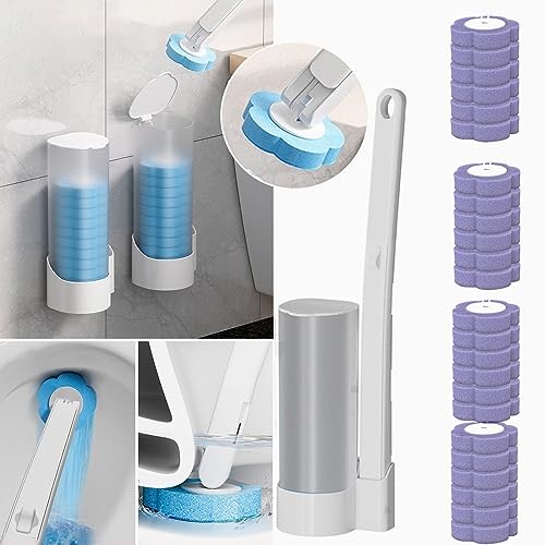 Camiraft Wand-WC-Stab-Set,Einweg-Toilettenbürste mit Halter,Einweg-Toilettenreinigungssystem mit 24 Ersatzköpfen,Klobürste Toilettenbürste WC Bürste Einweg Toilettenbürstenhalter Set,Lila von Camiraft