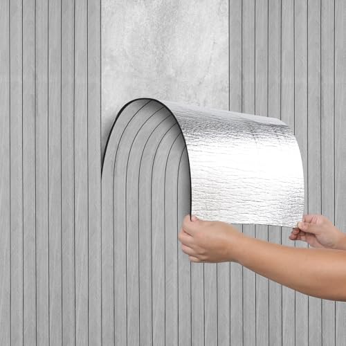 Camiraft Wandpaneele Selbstklebend Holzoptik 40 * 300cm-3D Hellgrau Holzoptik Wandaufkleber Schallreduzierend Panelen Wand Selbstklebend für Wohnzimmer, Schlafzimmer,Küche,Bad von Camiraft