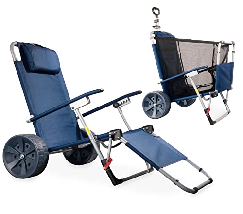 CampAir 2-in-1 Faltbarer Handwagen und Strandliege mit Rollen, blau von CampAir