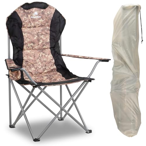 CampFeuer Campingstuhl Faltbar | Camouflage | Anglerstuhl mit Getränkehalter, Klappstuhl, Angelstuhl | Faltstuhl mit Tragetasche, Gartenstuhl, Strandstuhl | Faltsessel, Campingsessel, Festivalstuhl von CampFeuer