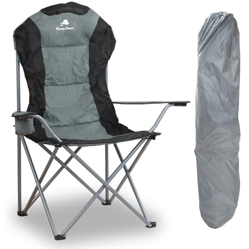 CampFeuer Campingstuhl Faltbar | Grau | Anglerstuhl mit Getränkehalter, Klappstuhl, Angelstuhl | Faltstuhl mit Tragetasche, Gartenstuhl, Strandstuhl | Faltsessel, Campingsessel, Festivalstuhl von CampFeuer