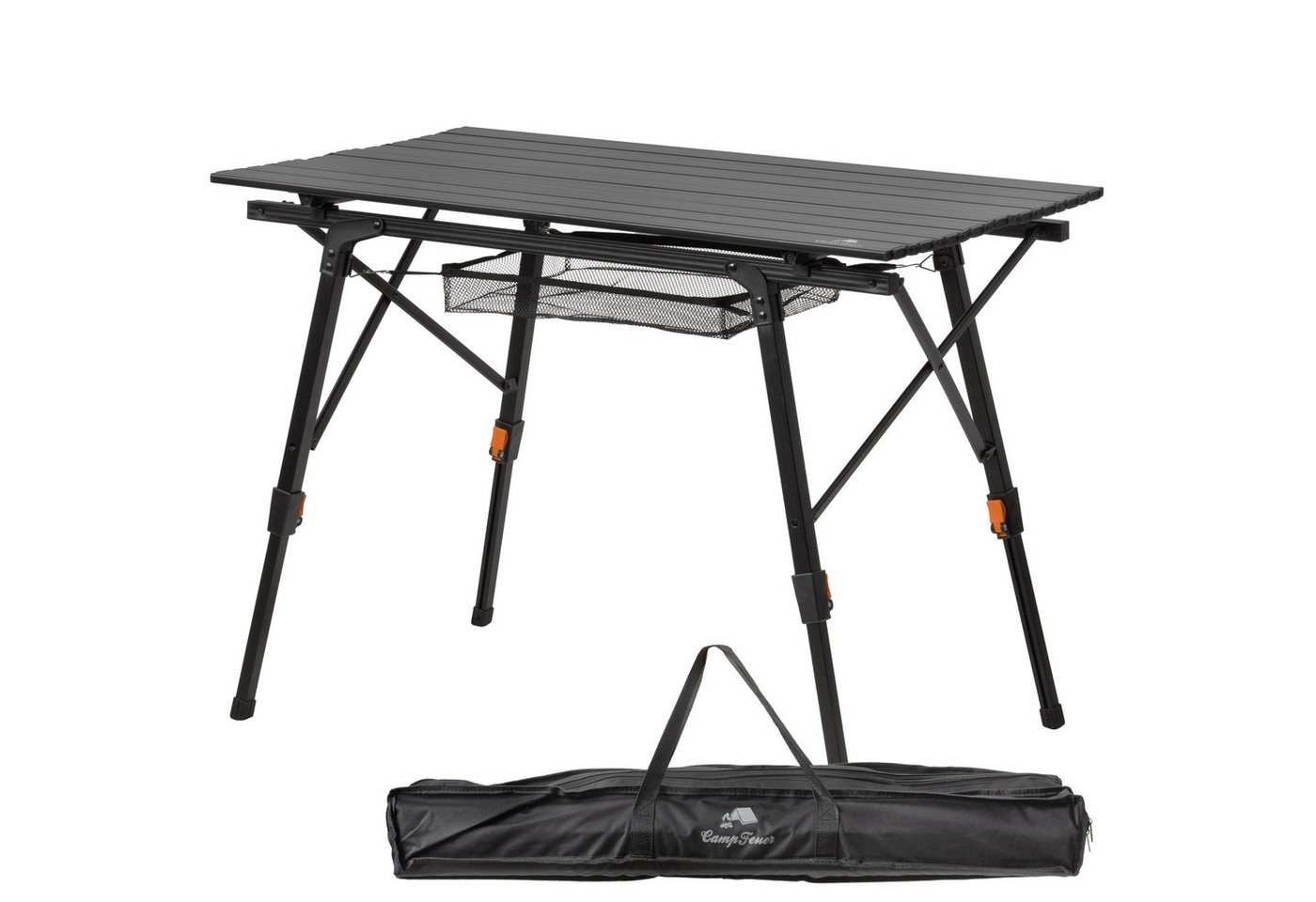 CampFeuer Campingtisch Gartentisch faltbar 90,5 x 51,5 cm schwarz, Klapptisch mit Tragetasche (2-St), Klappbar und höhenverstellba von CampFeuer