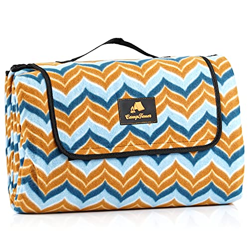CampFeuer Picknickdecke 200x200 cm | blau/braun | Muster: Zickzack | XXL Campingdecke wasserabweisend | Stranddecke isoliert, Outdoor Decke | Camping Zubehör Picknick, Campingmatte von CampFeuer