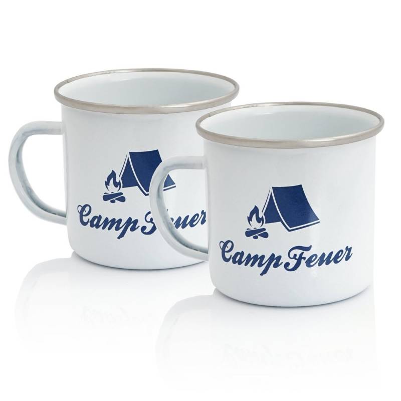 CampFeuer Tasse Emaille Tasse (2 Stück), 350 ml, Emaillebecher für Camping, Stahl von CampFeuer