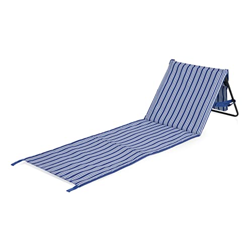 Campart Faltbare Strandliege Bretagne – bis 120 kg – gepolstert mit Tragegriff – Aluminium – 600D Polyester –1 Person – BE-0421, Blau-Weiß von Campart