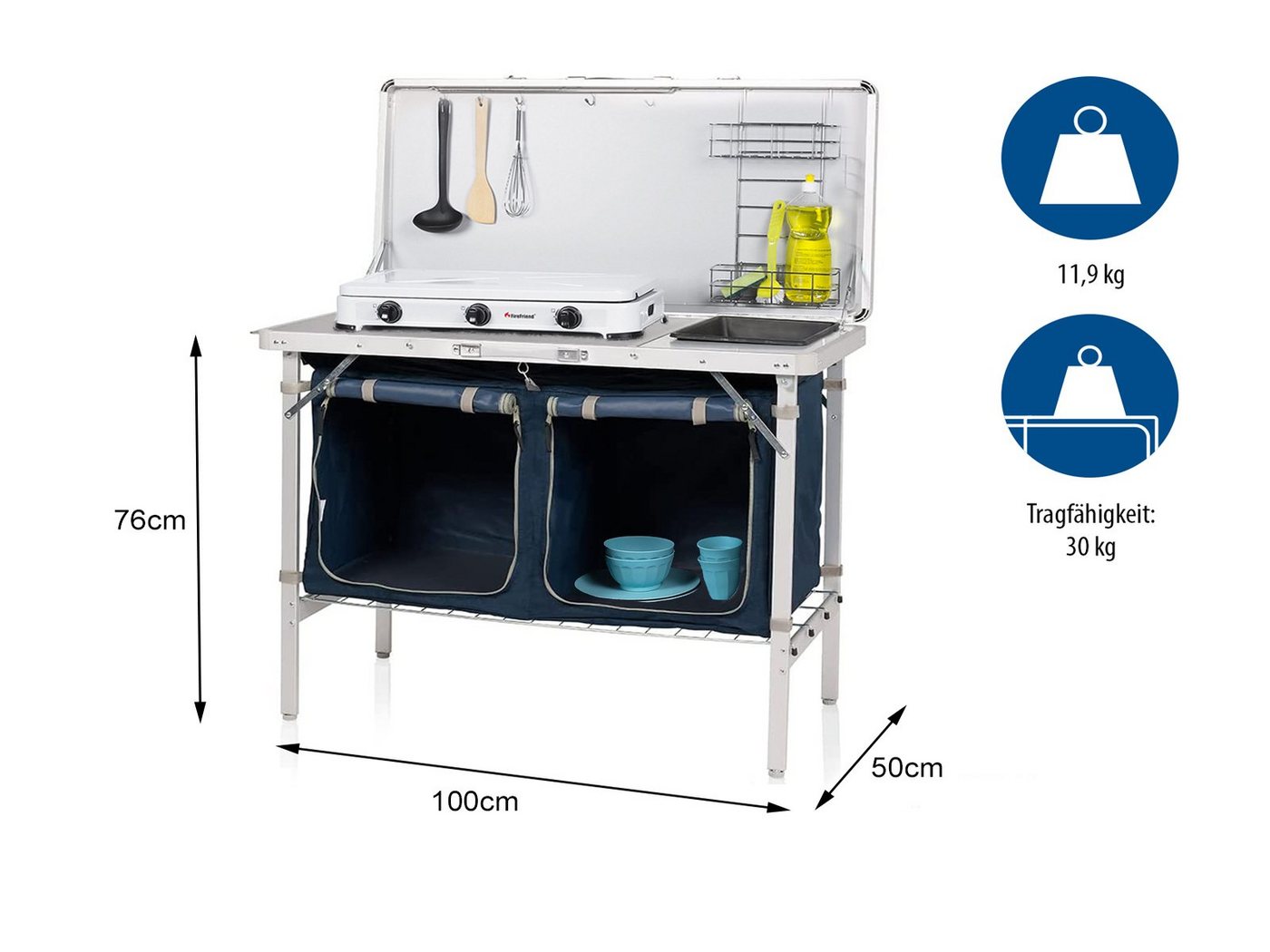 Campart Spülenschrank mobile Küchenbox mit Spüle Outdoor Küchenschrank faltbar Camper Küche von Campart