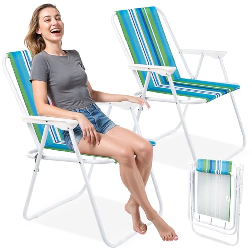 Campela Campingstuhl klappbar – Leichter Klappstuhl mit Armlehnen, bis 100 kg – Für Camping, Garten, Balkon, Angeln & Terrasse – Tragbarer Outdoor Faltstuhl im 2er-Set (Blau & Grün) von Campela