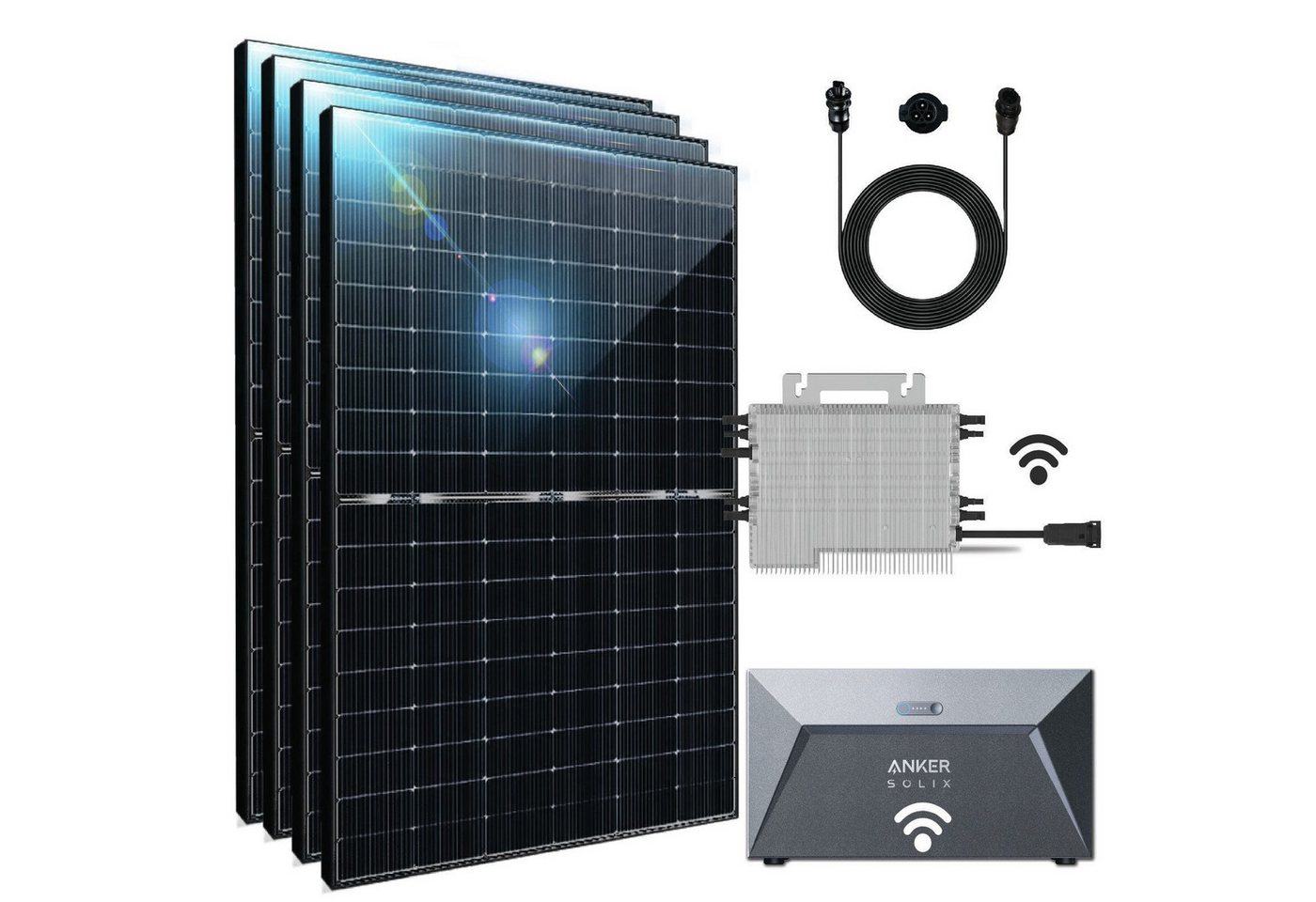 Campergold Solaranlage Balkonkraftwerk 1720W/1600W Komplettset inkl 430W Bifazial Solarmodule, 1720,00 W, Monokristallines, (1720W Balkonkraftwerk mit Speicher 1,6 kWh Solarspeicher von Anker und DEYE 1600W WLAN drosselbar von 1600W auf 800W/600W Mikro-Wechselrichter mit Relais und 10m kabel Plus Verlängerungskabel) von Campergold