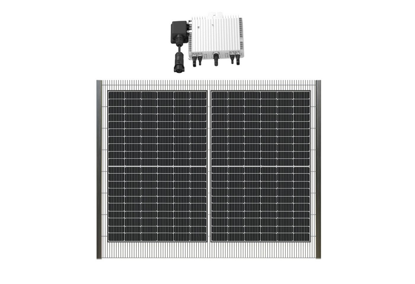 Campergold Zaun 1000W/800W Solarzaun-Set mit Bifazial Sunpro Full Black Solarmodule, (Komplettset, 800W Deye WiFi Wechselrichter! PV Doppelstabmattenzaun), Montage-Set zur Einseitig-Hochkant Zaunbefestigung und Montageservice von Campergold