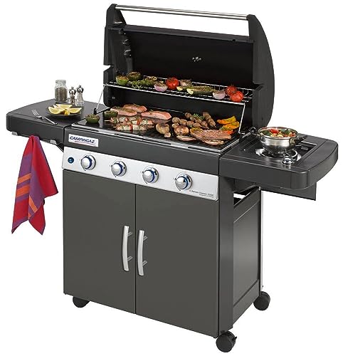 Campingaz Gasgrill 4 Series Classic EXSE, BBQ Grill mit 4 Edelstahl-Brennern und Seitenkocher, Standgrill mit Deckel und Thermometer, InstaClean Reinigungssystem und Culinary Modular System von Campingaz