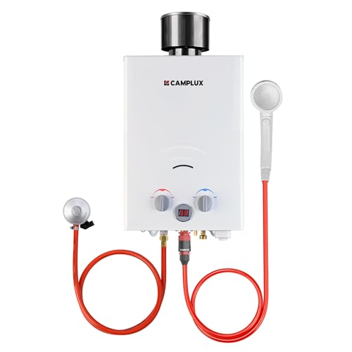 CAMPLUX BW158C Tankless Gasdurchlauferhitzer mit Regenkappe, 6L Outdoor Instant Gasdusche für Pferde/Camping/RV Reise von CAMPLUX